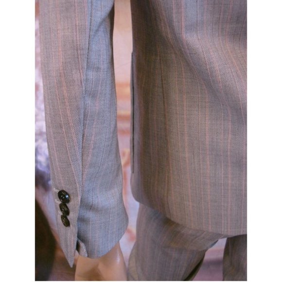 $1690 New Yves Saint Laurent  Grey Stripe Fitted Classic Wool Silk Jacket 4 - Picture 7 of 8